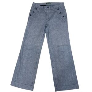 LRL Ralph Lauren Blue Pinstripe Denim Nautical Wide-Leg Pocket Pants Women’s 12